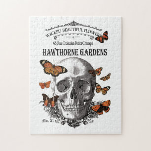 moderner vintage Halloween-Totenkopf und Schmetter Puzzle