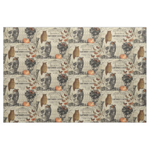 Moderner vintage Halloween-Uhu und Totenkopf Stoff
