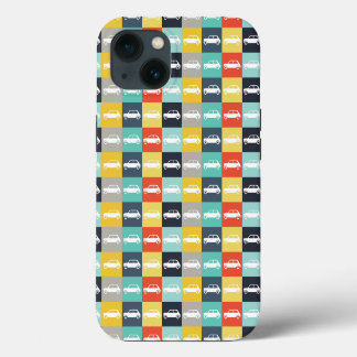 Moderner Vintage-Schachbrett-Mini-Cooper iPhone 13 Hülle
