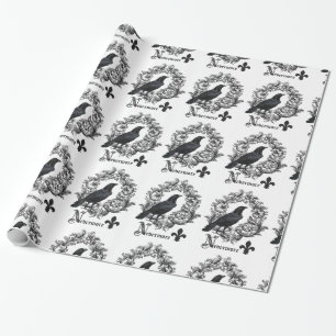 moderner vintage schwarzer Halloween-Rabe Geschenkpapier
