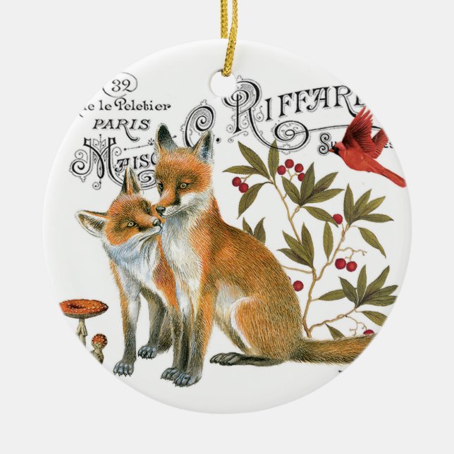 moderner vintage Wald Fuchs Keramik Ornament (Vorne)