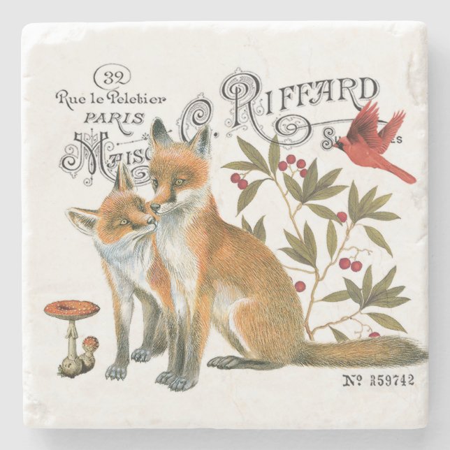 moderner vintage wald-fuchs steinuntersetzer (Vorderseite)
