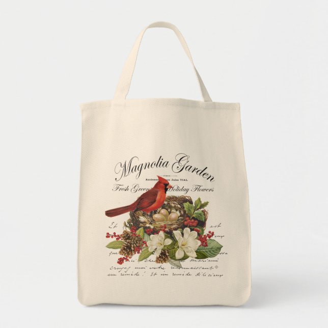Moderner Vintage-Weihnachtskardinal Tragetasche (Vorne)