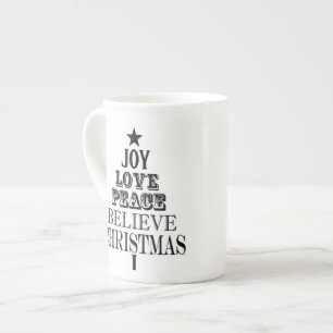 moderner vintage-weihnachtswortbaum prozellantasse