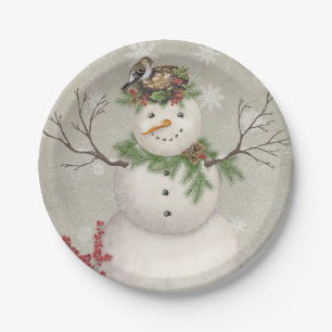 moderner vintage wintergarten schneemann pappteller