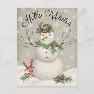 moderner vintage wintergarten schneemann postkarte
