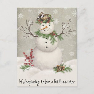 moderner vintage wintergarten schneemann postkarte