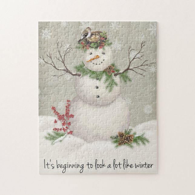 moderner vintage wintergarten schneemann puzzle (Vertikal)