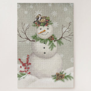 moderner vintage wintergarten schneemann puzzle