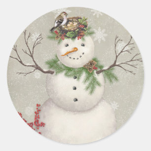 moderner vintage wintergarten schneemann runder aufkleber