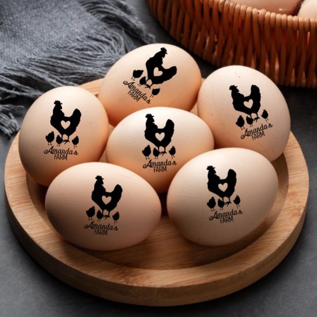 Moderner Vintager Eierhändler Name Black Egg Gummistempel (Modern personalized egg dealer name egg rubber stamp)