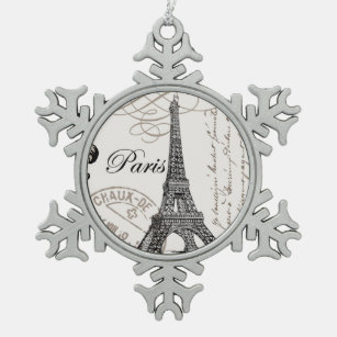 moderner Vintager Eiffel-Turm Schneeflocken Zinn-Ornament