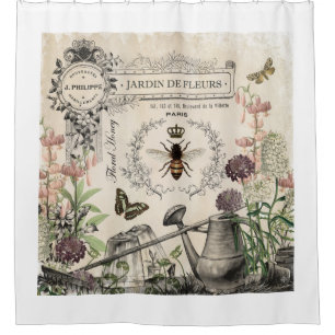 Moderner Vintager französischer Bienengarten Duschvorhang