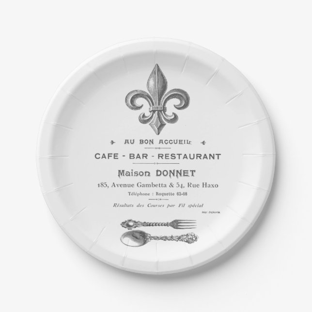 MODERNER VINTAGER FRANZÖSISCHER BISTRO PAPPTELLER (Vorderseite)