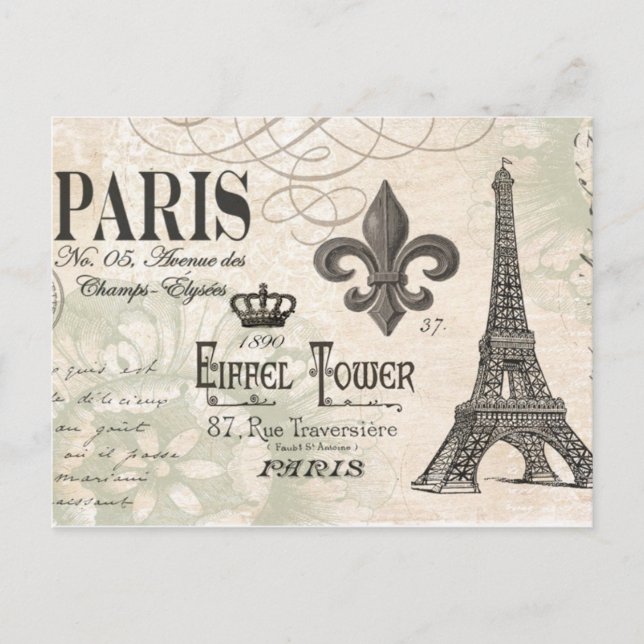 moderner Vintager französischer Eiffelturm Postkarte (Vorderseite)