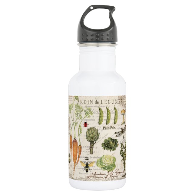 moderner Vintager französischer Gemüsegarten Edelstahlflasche (Vorderseite)