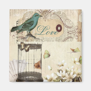 moderner Vintager französischer Vogel botanischen Magnet