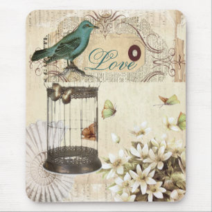 moderner Vintager französischer Vogel botanischen Mousepad