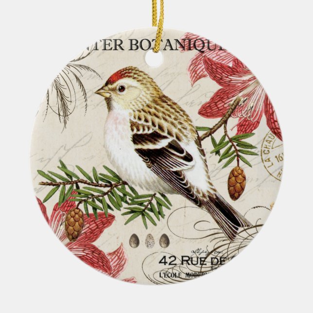 moderner Vintager französischer Wintervogel Keramikornament (Vorne)