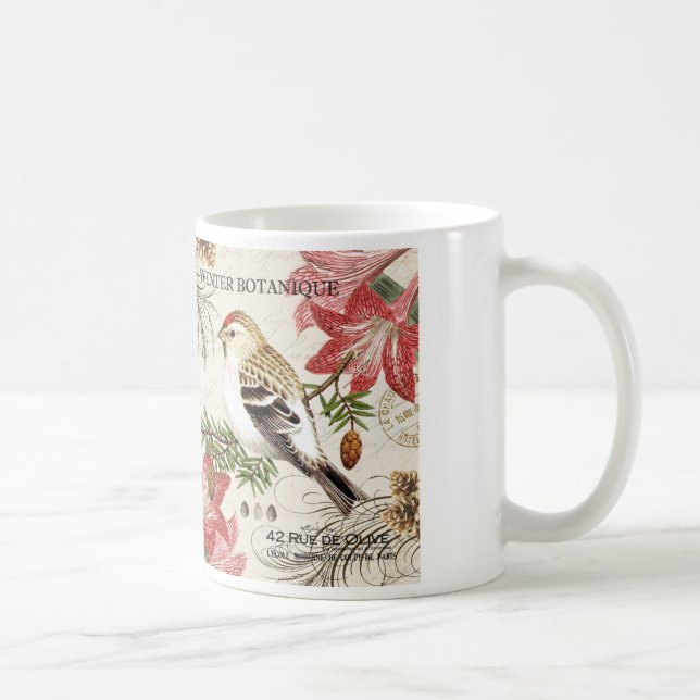 moderner Vintager französischer Wintervogel Tasse (Rechts)