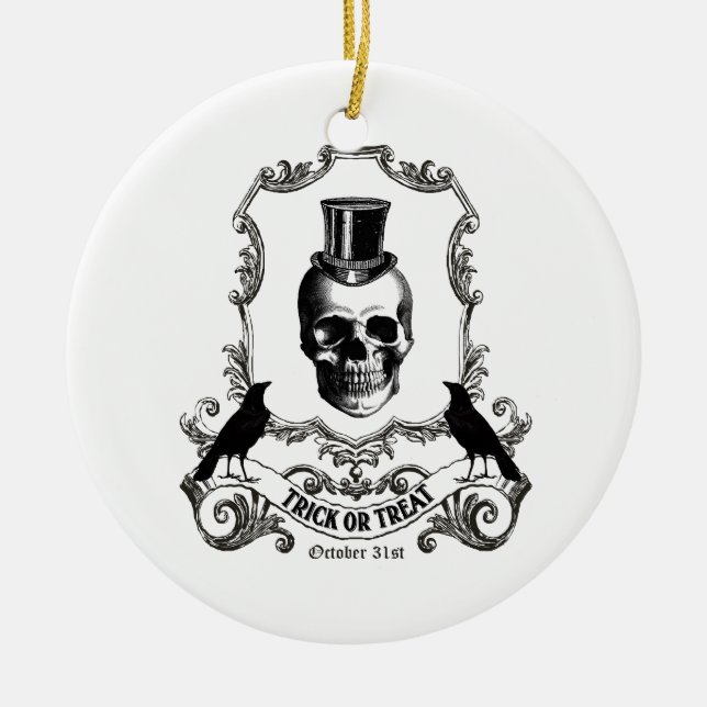 Moderner Vintager Halloween-Schädel Keramikornament (Vorne)