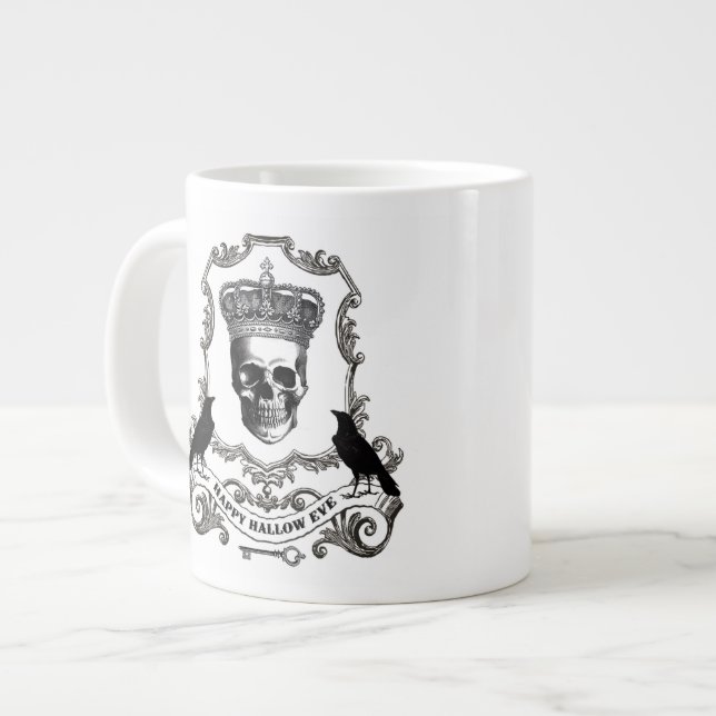 Moderner Vintager Halloween-Schädel mit Krone Jumbo-Tasse (Vorderseite Links)