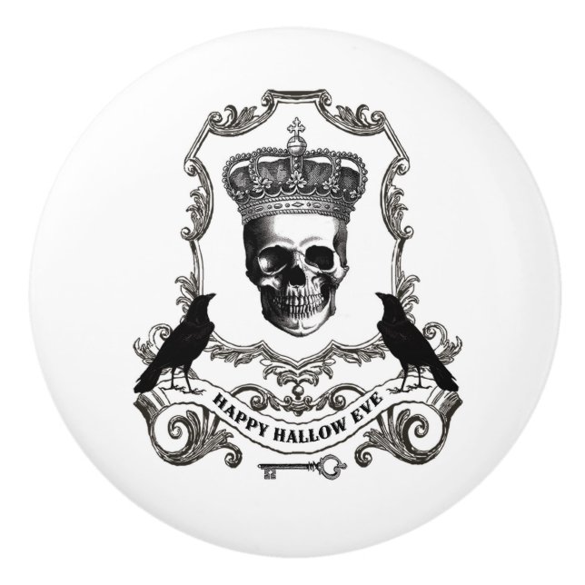 Moderner Vintager Halloween-Schädel mit Krone Keramikknauf (Vorderseite)
