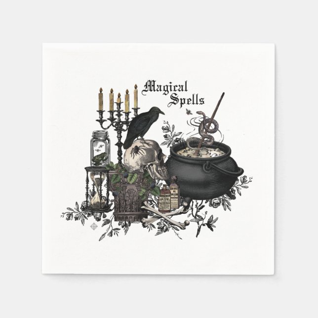 Moderner Vintager Halloween-Schädel Serviette (Vorderseite)