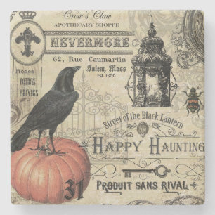 Moderner Vintager Halloweenkürbis und -krähe Steinuntersetzer