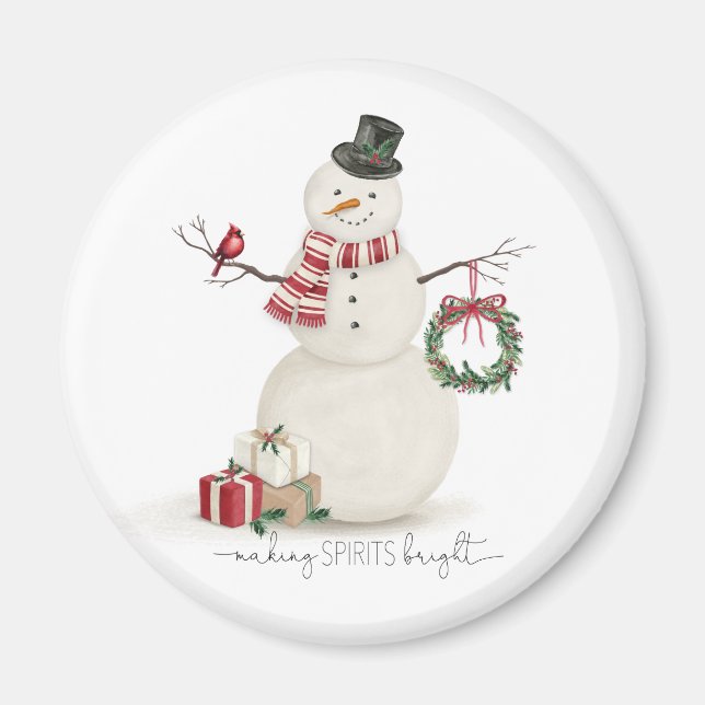 Moderner Vintager Holiday Snowmann Magnet (Vorne)