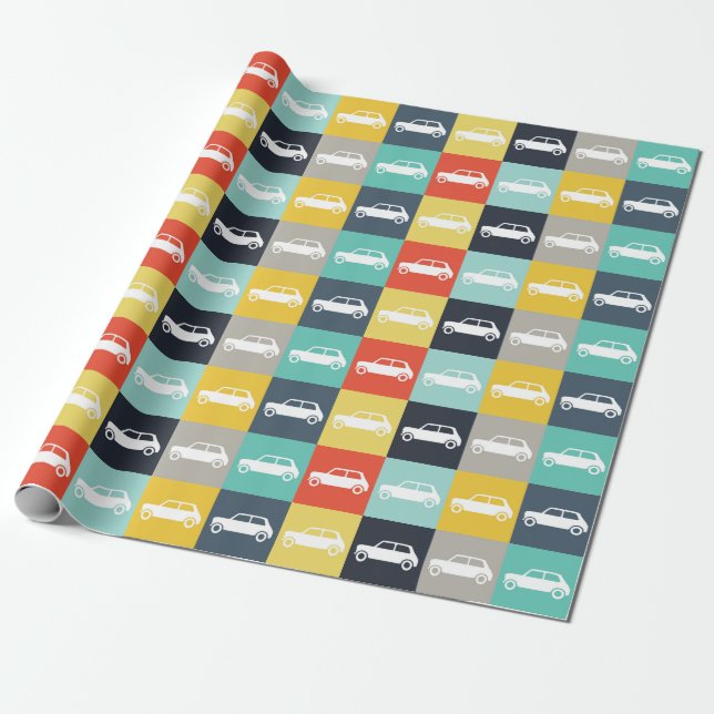 Moderner Vintager Mini-Cooper Geschenkpapier (Ungerollt)