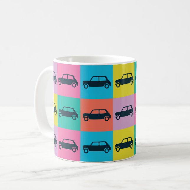 Moderner Vintager Mini-Cooper Kaffeetasse (Vorderseite Links)