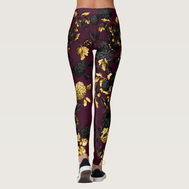 Moderner Vintager Schwarz-weißer Goldener Maroon Leggings (Rückseite)