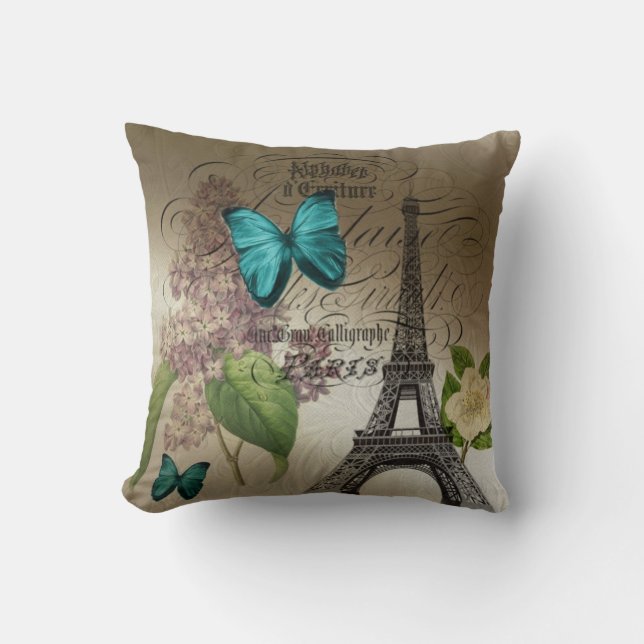 moderner Vintager Turm Paris Eiffel der lila Kissen (Vorderseite)