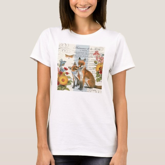 Moderner Vintager Waldfuchs T-Shirt (Vorderseite)