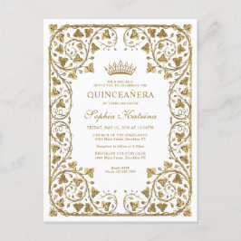 Moderner Vintager Weißgoldrahmen Tiara Quinceanera Einladungspostkarte