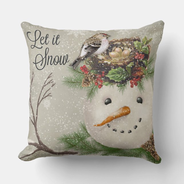 moderner Vintager Wintergarten Snowman Kissen (Vorderseite)