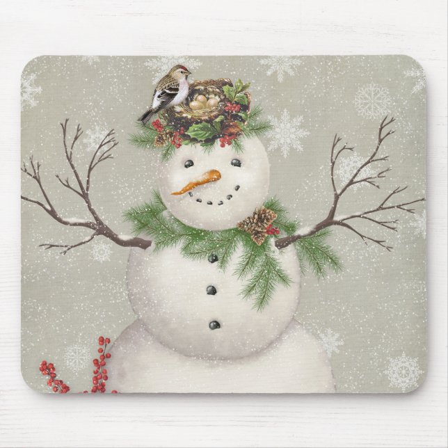 moderner Vintager Wintergarten Snowman Mousepad (Vorne)