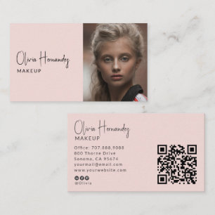 Moderner Visagist Foto Blush Pink QR-Code Visitenkarte