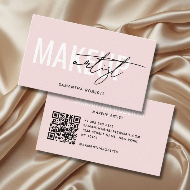 Moderner Visagist QR-Code Blush rosa Visitenkarte (Von Creator hochgeladen)