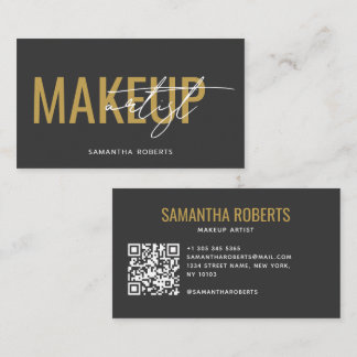 Moderner Visagist QR-Code grau gold Visitenkarte