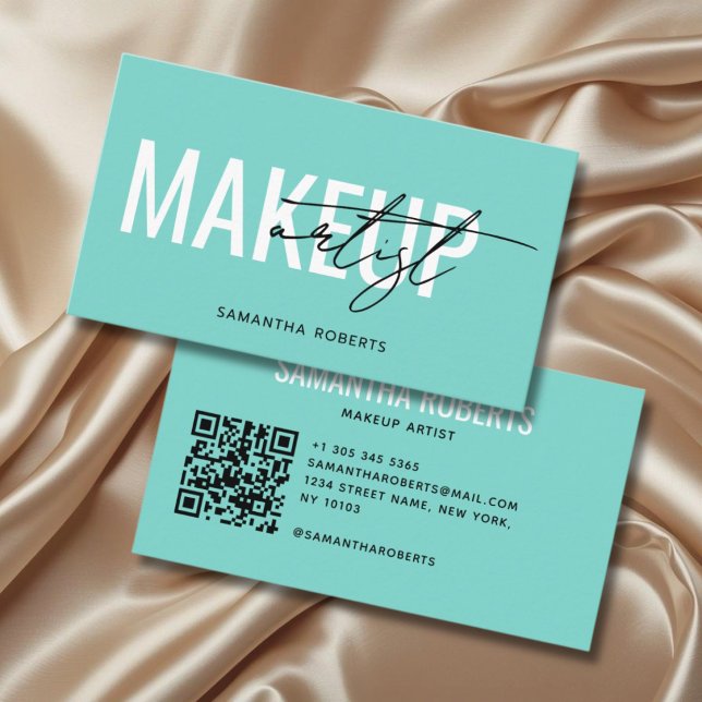 Moderner Visagist QR-Code teal Visitenkarte (Von Creator hochgeladen)