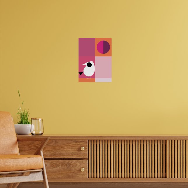 Moderner Vogel-Farbblock Rosa Orange Poster (Wohnzimmer 2)