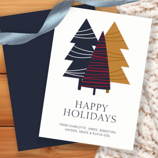 Moderner Waldbaum Weihnachten Personalisiert (Modern Woodland Tree Themed Christmas Personalized Holiday Card by Ricaso. Scandinavian Nordic card)