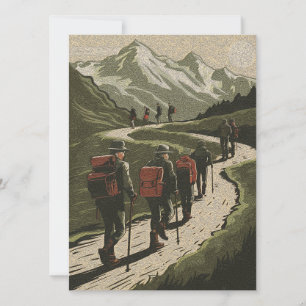 Moderner Wandern Bergsteigen Vintage Feiertagskarte