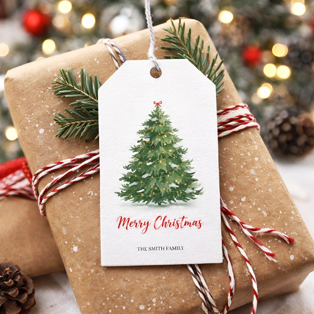 Moderner Wasserfarbe Grün Weihnachtsbaum Geschenk  Geschenkanhänger (Von Creator hochgeladen)