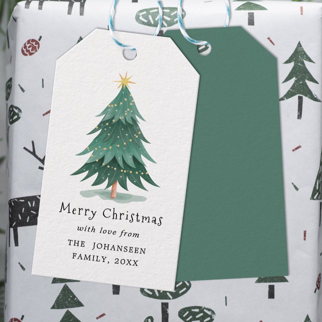 Moderner Wasserfarbe-Grüner Weihnachtsbaum  Geschenkanhänger (Von Creator hochgeladen)