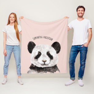 Moderner Wasserfarben-Panda mit Namen und Pastellr Fleecedecke