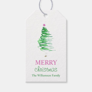 Moderner Wasserfarben-Weihnachtsbaum Geschenkanhänger