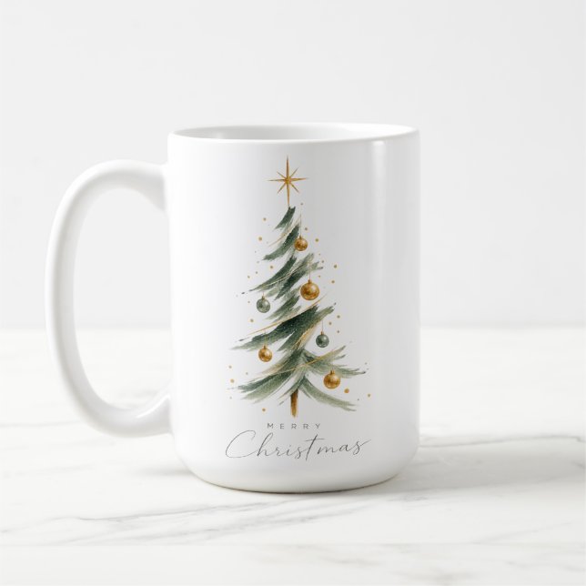 Moderner Wasserfarben-Weihnachtsbaum  Kaffeetasse (Links)